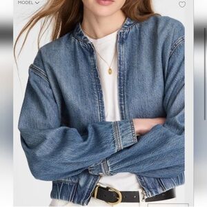 Madewell Zip-Up Bomber Jacket in Airy Denim NW311 Size L NWOT *Flaw